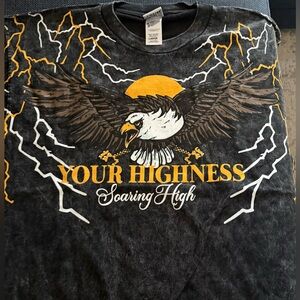 Your Highness “Soaring High” Eagle Lightning Graphic Tee — Washed Black, Size L🔥